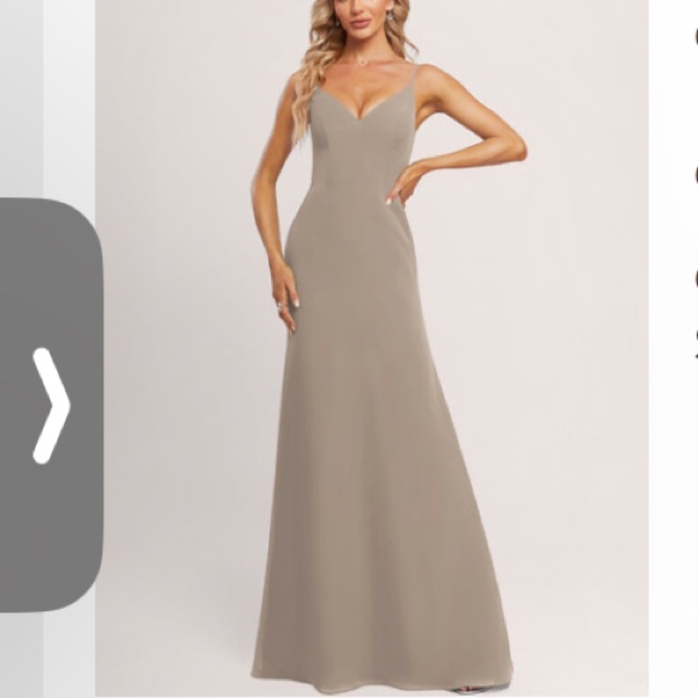 BNWT. JJs House Taupe A-line V-neck floor length chiffon dress